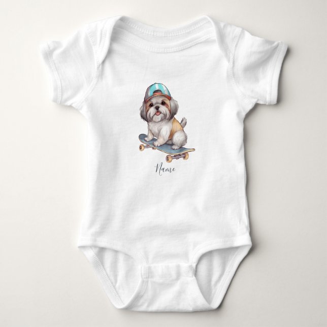 Body Para Bebê Watercolor Shih Tzu Baby Bodycase (Frente)
