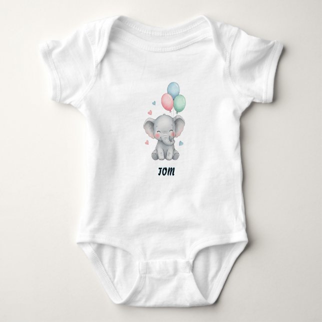 Body Para Bebê Watercolour Baby Elephant Balloons Gender Neutral  (Frente)