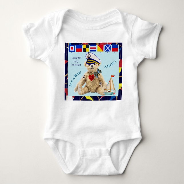 Body Para Bebê Welcome New Baby Boy Sailor Bear Bodysuit (Frente)