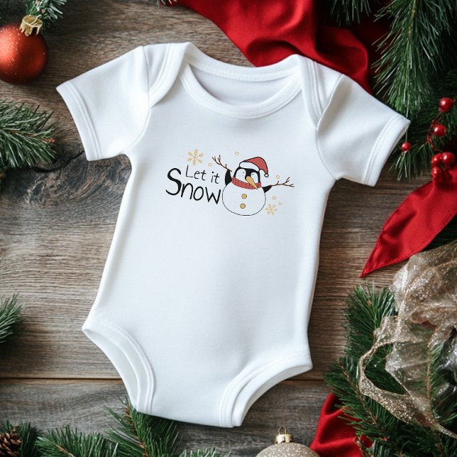 Body Para Bebê Whimsical Let It Snow Penguin Snowman | Natal (Criador carregado)