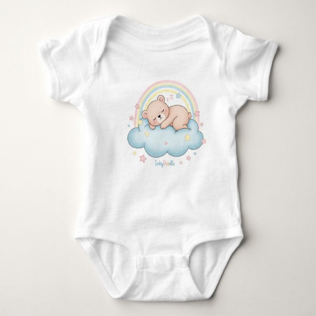Body Para Bebê Whimsical Sleeping Bear on Cloud Baby Bodysuit  (Frente)
