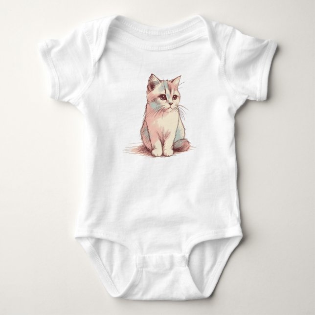 Body Para Bebê Whimsical Whiskers Cat Sketch (Frente)