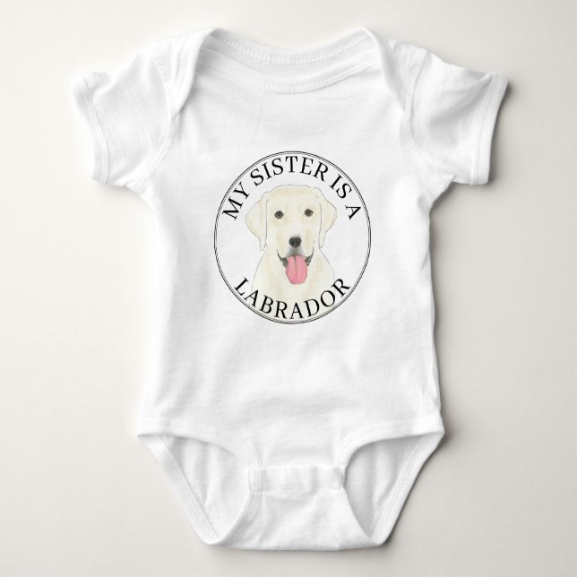 Body Para Bebê White Labrador Cachorro Grande Irmã (Frente)