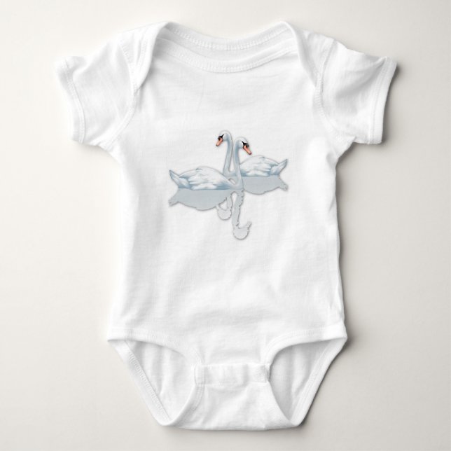 Body Para Bebê White Swans Clipart Graphics T-Shirts para Casamen (Frente)