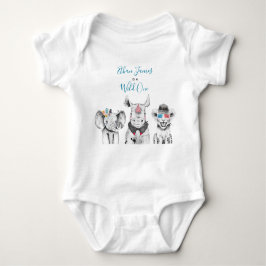 Body Para Bebê Wild One Animal Safari Black White Birthday