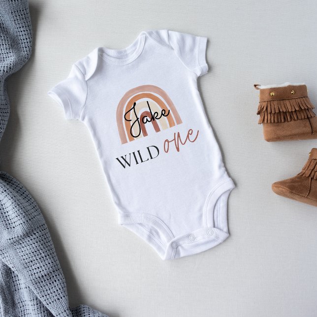 Body Para Bebê Wild One First Birthday Rainbow & Sun Personalizad (Criador carregado)