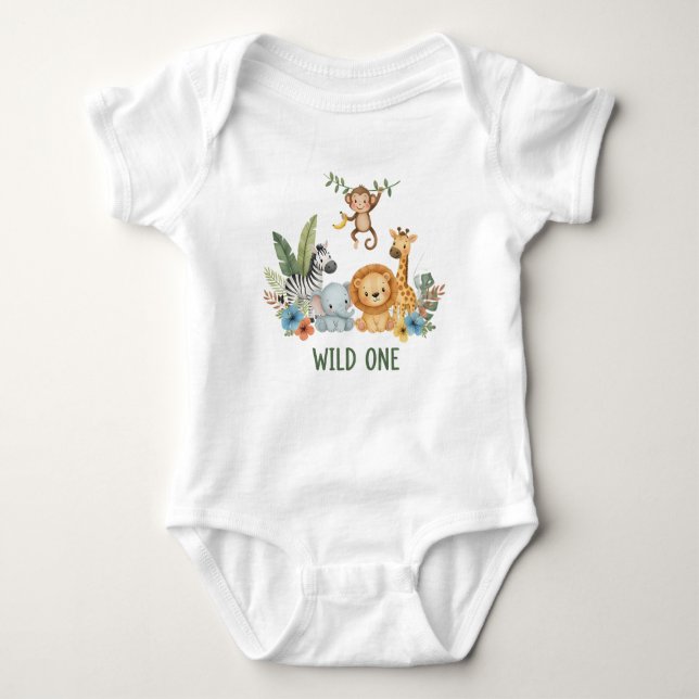 Body Para Bebê Wild One - Jungle Animals (Frente)