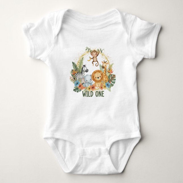Body Para Bebê Wild One - Jungle Animals (Frente)