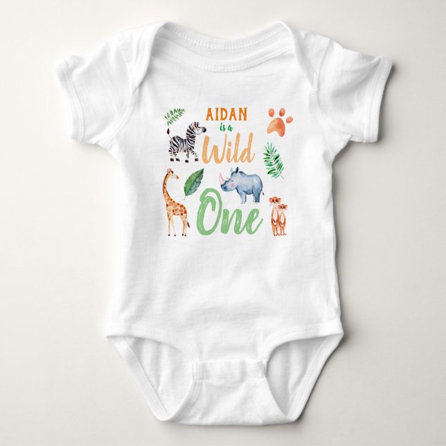 Body Para Bebê Wild One Personalized Safari Animal Birthday (Frente)