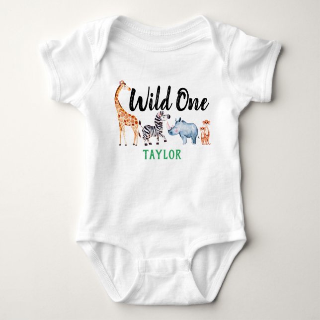 Body Para Bebê Wild One Safari Animal primeiro aniversario Person (Frente)