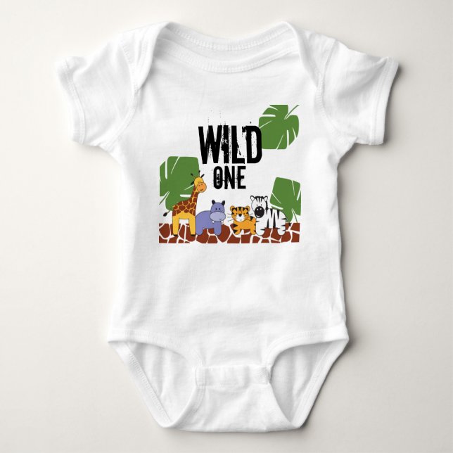 Body Para Bebê "WILD ONE" Safari, Tema Selvagem Primeiro Aniversá (Frente)