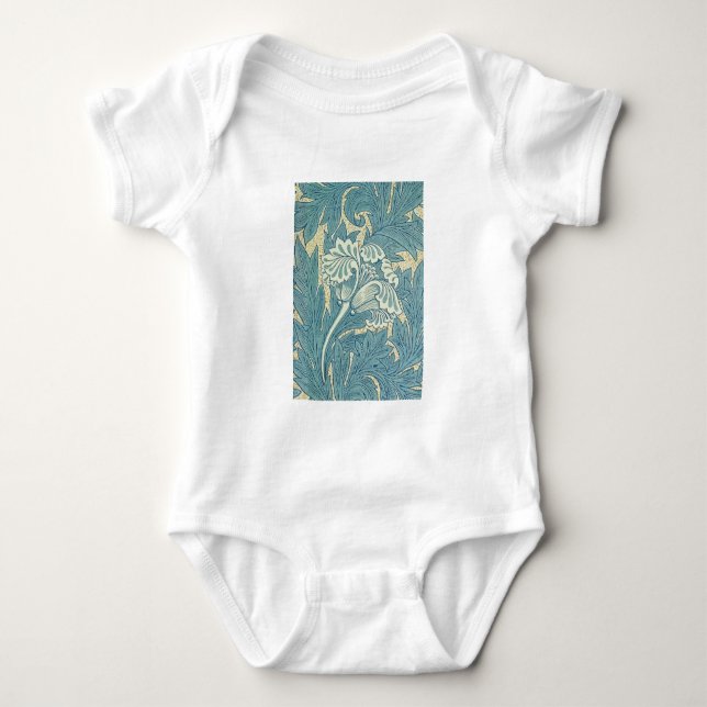Body Para Bebê William Morris Clássico Tulipa Azul Floral (Frente)