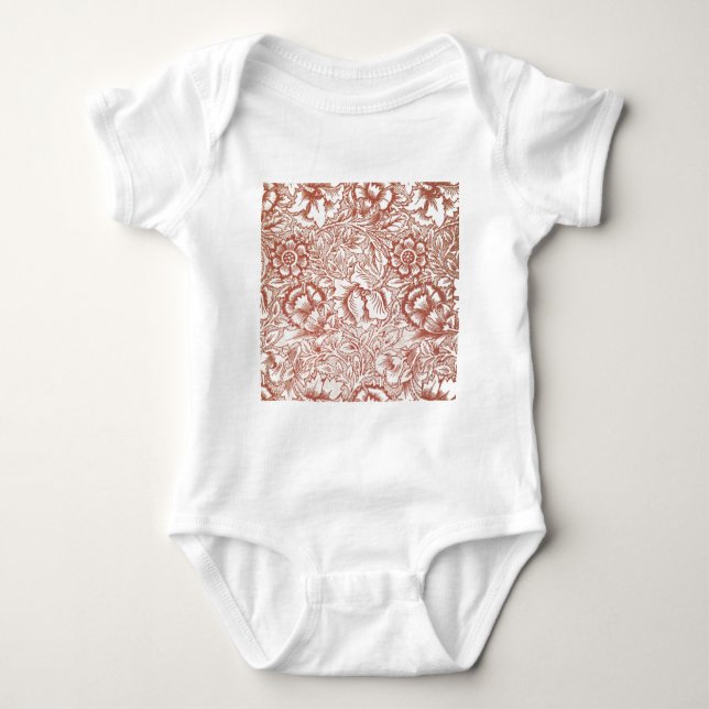 Body Para Bebê William Morris Pink Poppy Floral Flor (Frente)
