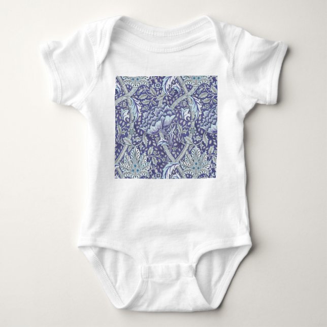 Body Para Bebê William Morris Windrush flores azul (Frente)