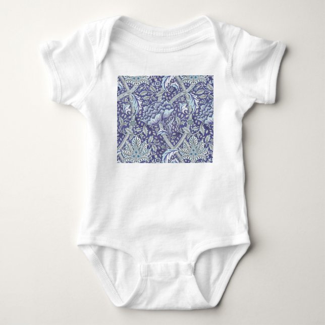 Body Para Bebê William Morris Windrush Padrão Floral Azul (Frente)