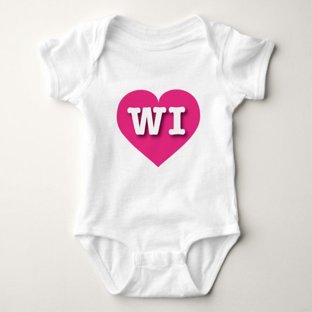 Body Para Bebê Wisconsin Hot Pink Heart - Eu amo WI (Frente)