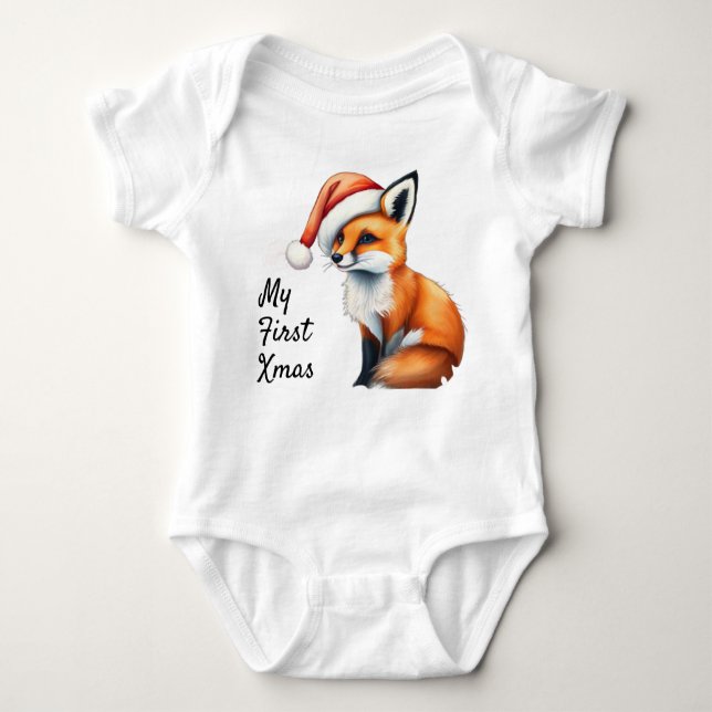 Body Para Bebê Woodland fox My First Xmas Baby One-piece (Frente)