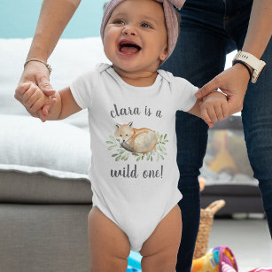 Body Para Bebê Woodland Fox   Personalized First Birthday