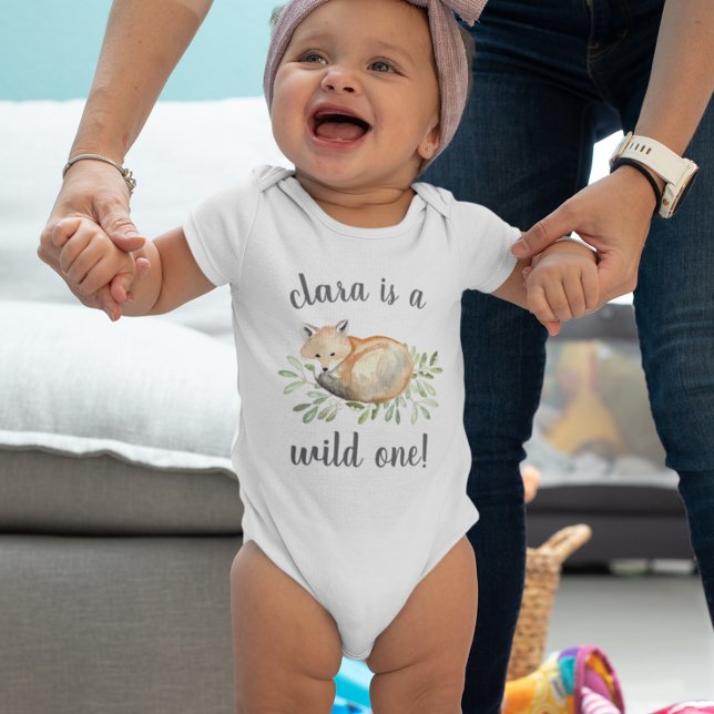 Body Para Bebê Woodland Fox | Personalized First Birthday (Criador carregado)