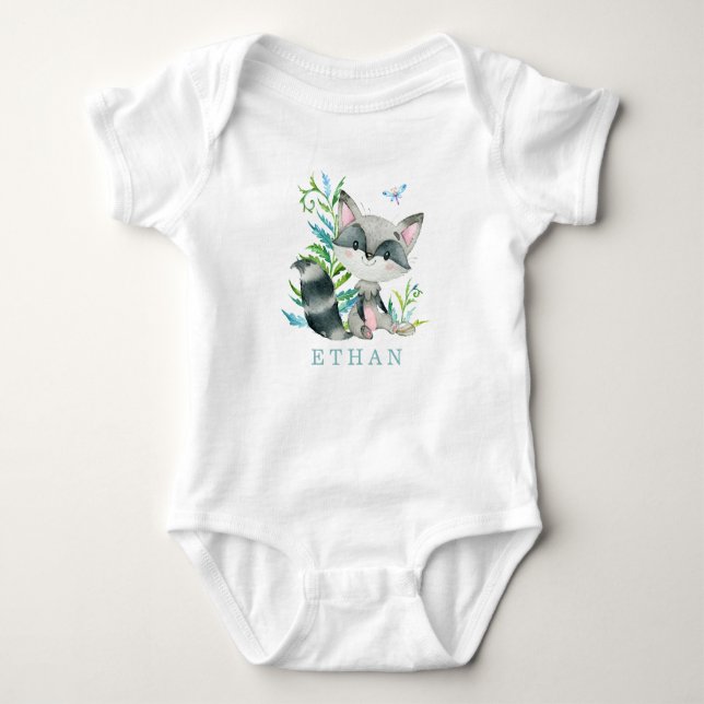 Body Para Bebê Woodland Raccoon Adorável Personalizado (Frente)