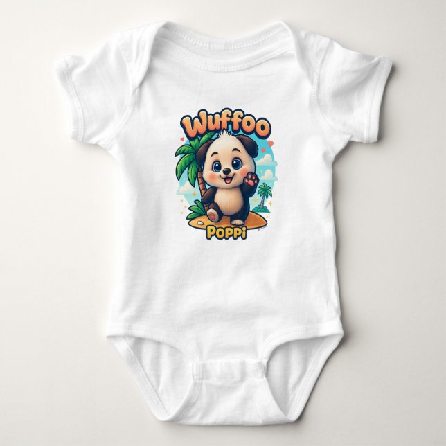 Body Para Bebê Wuffoo Poppi Cute Kawaii Puppy Tropical Island (Frente)
