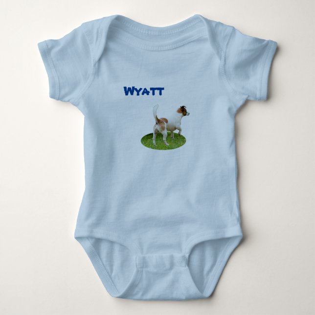 Body Para Bebê Wyatt Nome Com Fox Terrier, Bodysuit De Bebê (Frente)