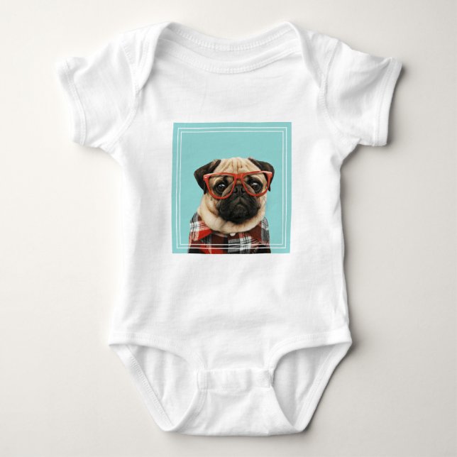Body Para Bebê Xadrez Shirt Pug (Frente)