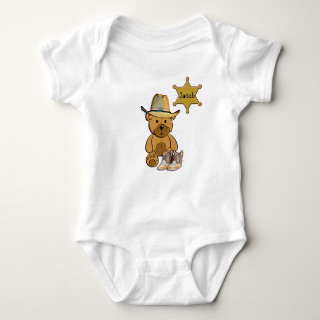 Body Para Bebê Xerife Teddy Bear Cowboy Personalizado Teto Bebê (Frente)