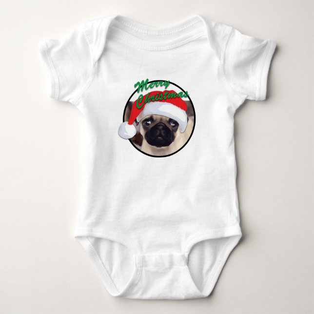 Body Para Bebê Xmas Pug - Bebê Jersey Bodycase (Frente)