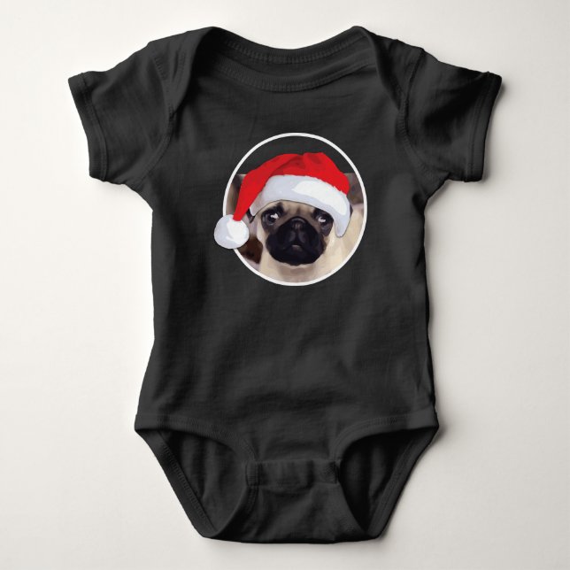 Body Para Bebê Xmas Pug - Bebê Jersey Bodycase (Frente)