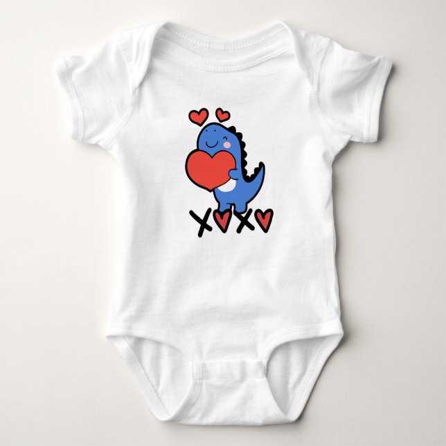 Body Para Bebê XOXO Valentine's Day 2026 Cute Dino (Frente)