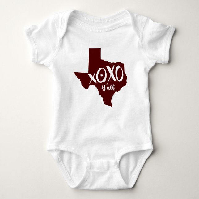Body Para Bebê XOXO, Y'all - Forma Estadual Maroon Texas (Frente)