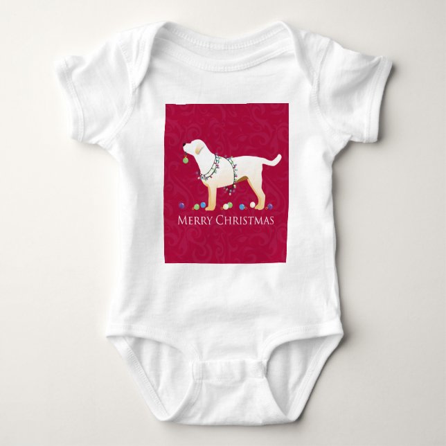 Body Para Bebê Yellow Labrador Retriever Feliz Design de Natal (Frente)