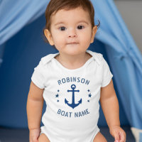 Your Name & Boat Vintage Anchor Stars Blue & White