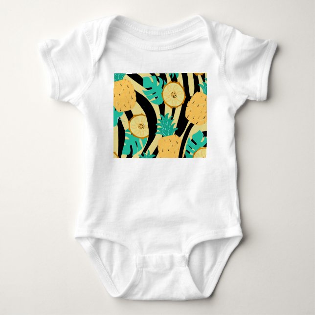 Body Para Bebê Zebra, monstera, abacaxi: padrão de verão. (Frente)