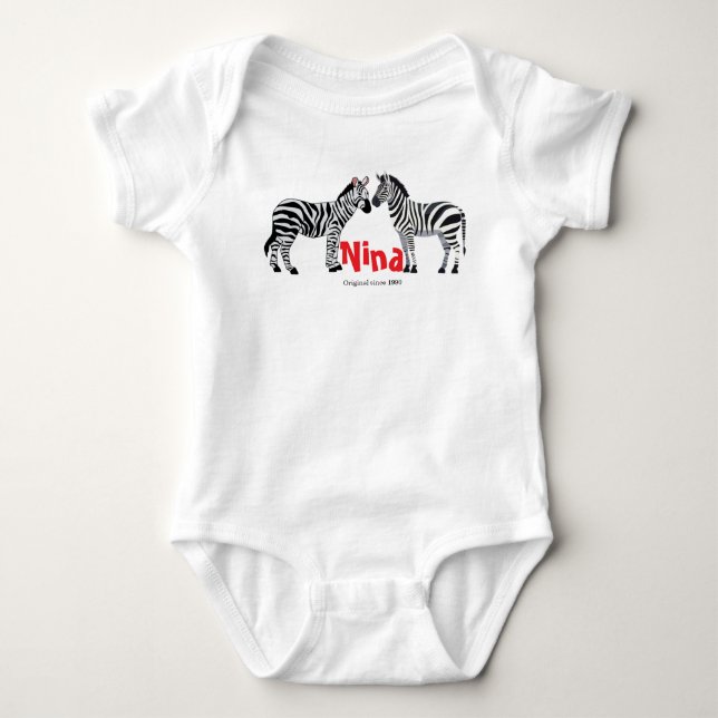 Body Para Bebê Zebra preto e branco Chic com monograma (Frente)