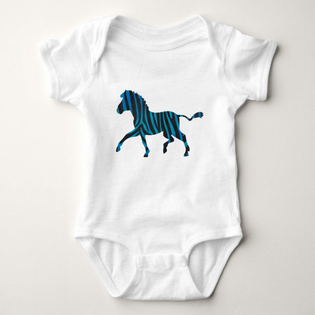 Body Para Bebê Zebra Silhueta Negra e Azul (Frente)