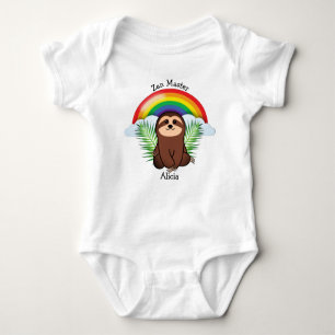 Body Para Bebê "Zen Master" Sloth com arco-íris e nome personaliz