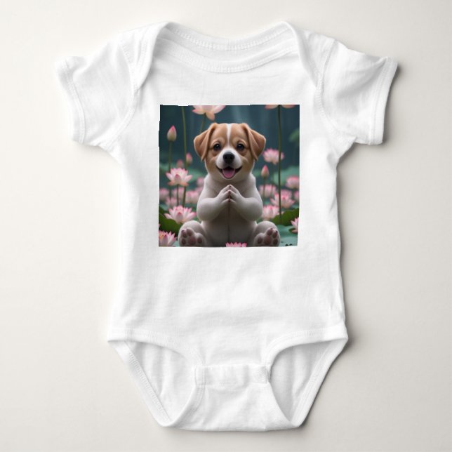 Body Para Bebê Zen Puppy on Lotus - Baby Bodydress (Frente)