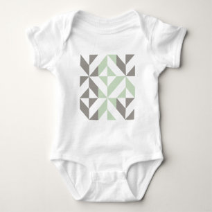 Body Para Bebê ZigZag Geométrico de Sage Green e Silver