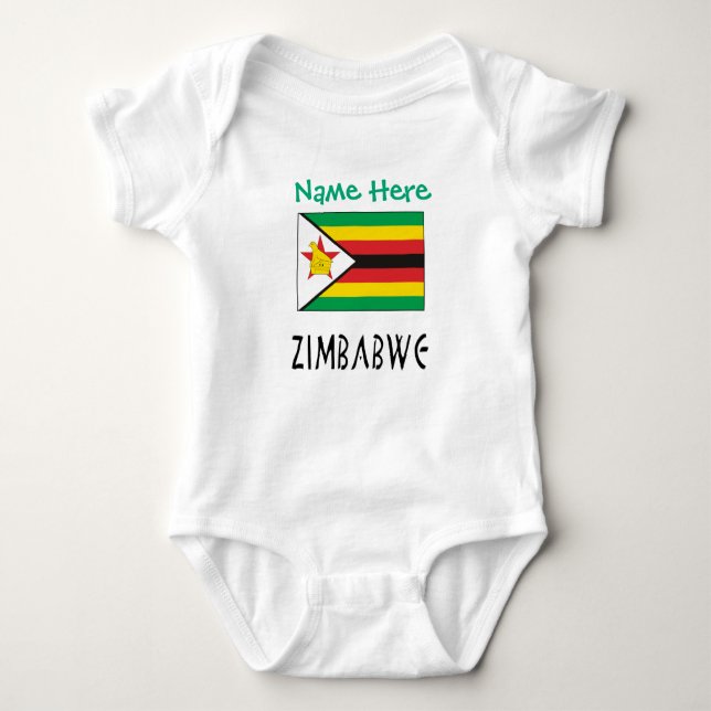 Body Para Bebê Zimbabwe Zimbabwean Flag Personalized Text (Frente)