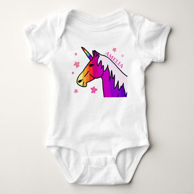Body Vestido de Unicórnio Arco-Íris Fofo para Bebê (Frente)