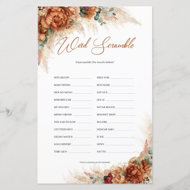 Boêmia tropical praia terracotta Word Scramble (Frente)