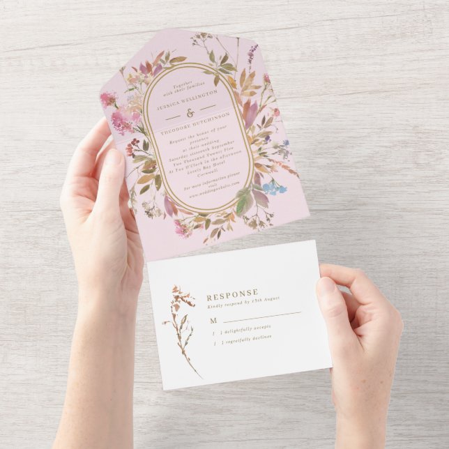 Boêmian Blush e Dourado Wildflower Casamento (Aba destacável)