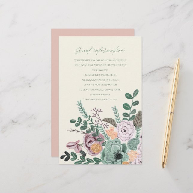 Boêmian green & blush Flowers Guest Information (Frente/Verso In Situ)