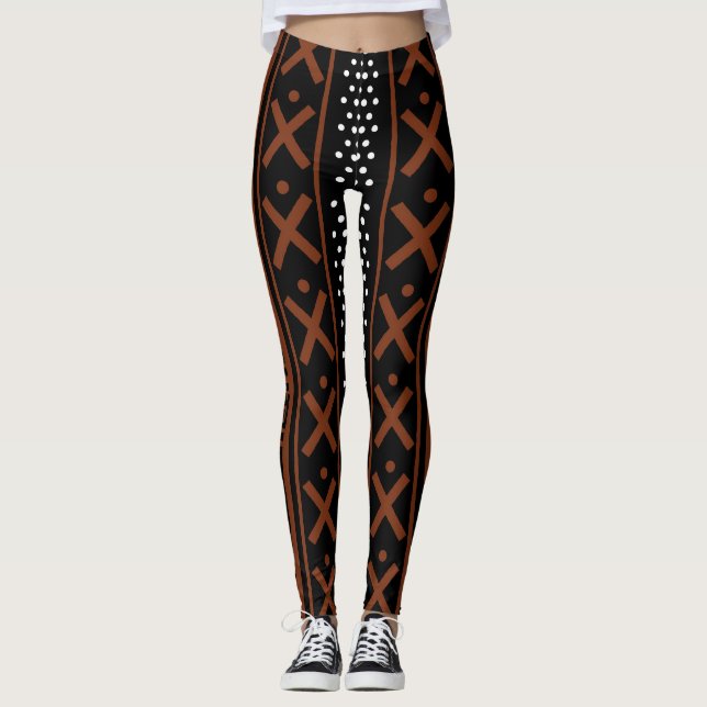 Bogolan Africano Inspirou Leggings (Frente)