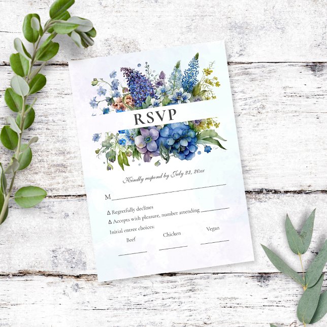 Bohemian Blue-Violet Floral Watercolor RSVP (Criador carregado)