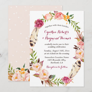 Bohemian Boho Floral Wreath Convite Para Casamento