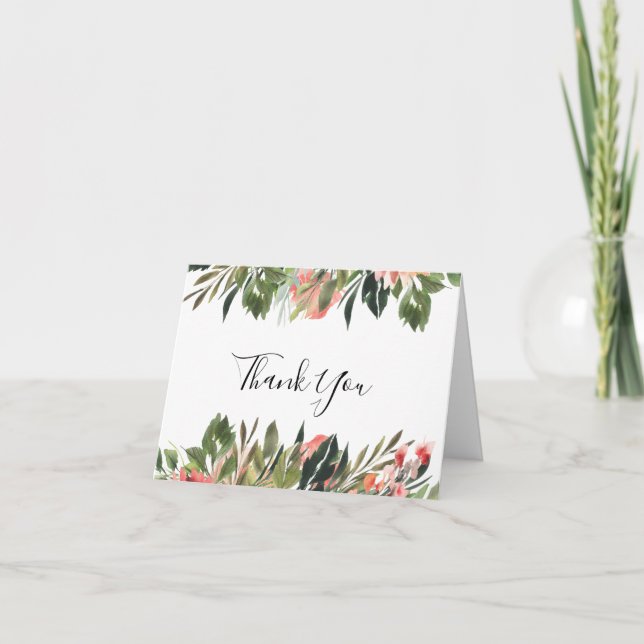 Bohemian Coral Floral Cartões de agradecimentos Fo (Frente)