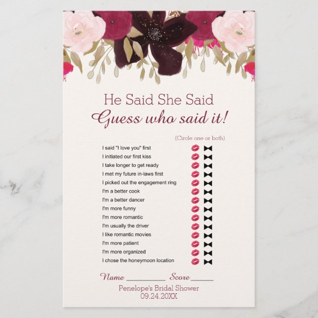 Bohemian Floral Weding Word Search - Jogo de Chá (Frente)